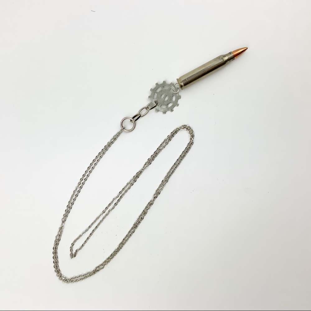 Steam punk silver and copper bullet necklace 16"